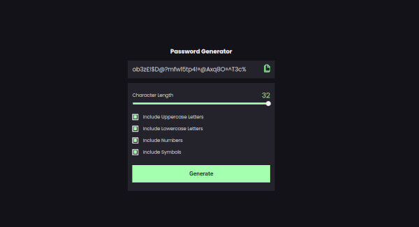 Billed af mit Password generator, klik her for flere oplysninger